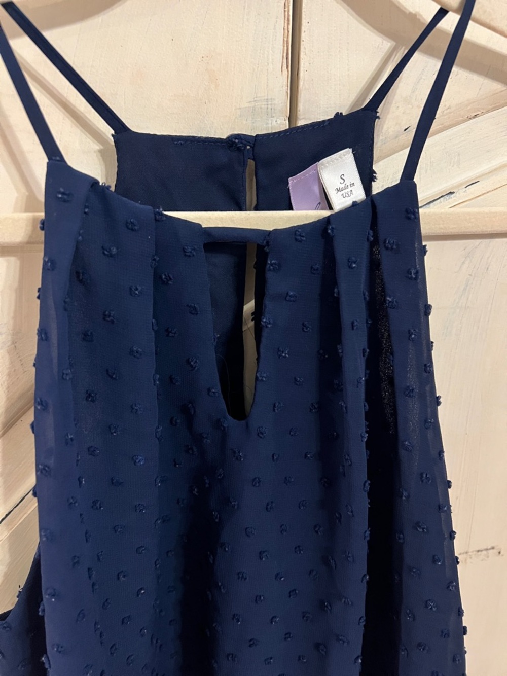 Ally Navy Swiss Dot Halter Tank Top Size Small Made in USA - Picture 4 of 12